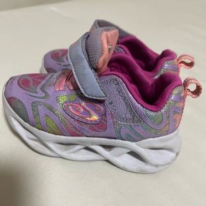 Toddler girls pink purple Skechers S lights sneakers